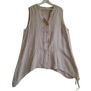 La Fixsun Linen Top Quiet Luxury Asymmetrical Vacation Beach Casual Size M